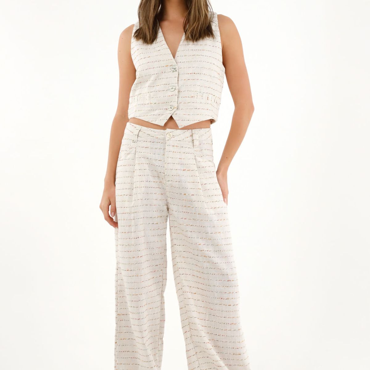 TENNIS - Pantalón Wide Leg tiro alto en lino 100% para mujer