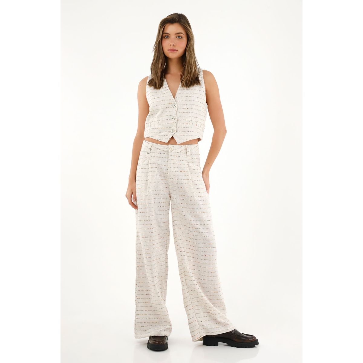 TENNIS - Pantalón Wide Leg tiro alto en lino 100% para mujer