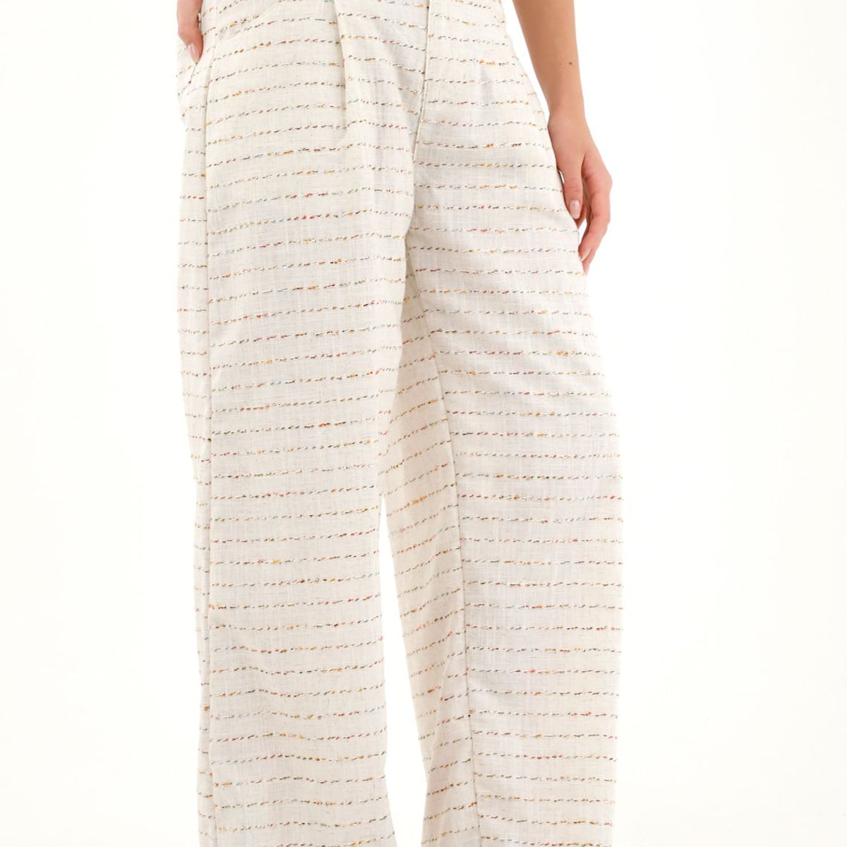 TENNIS - Pantalón Wide Leg tiro alto en lino 100% para mujer