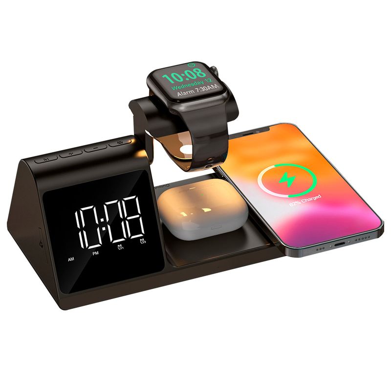 MAXELL - Cargador Inalám 5 En 1 Maxell Con Reloj Qiac315 Usb A - Usbc