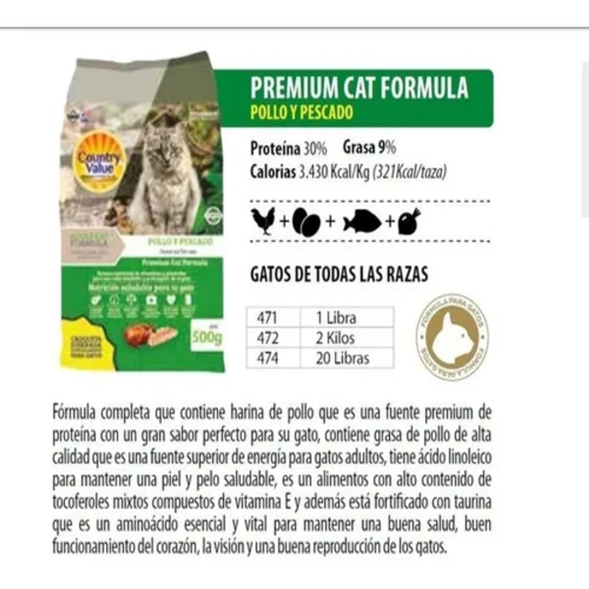 COUNTRY VALUE - Country Value Gatos Adultos 9.07 kg