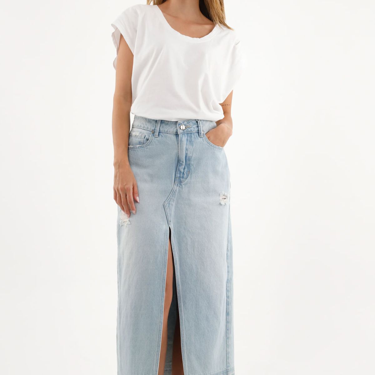 TOPMARK - Falda azul en denim para mujer