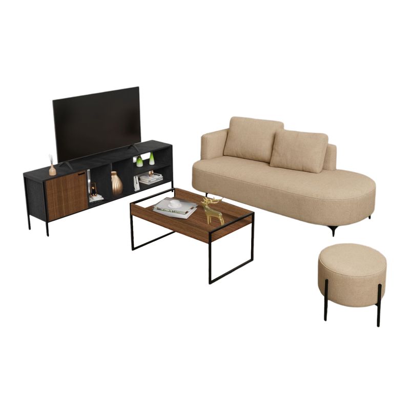 DKO DESIGN - Sala Dubai Mesa Tv + Sofa + Puff + Mesa De Centro Beige