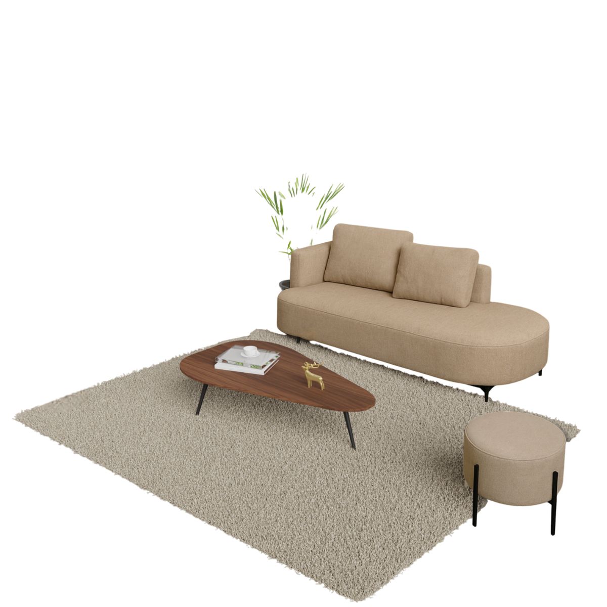 DKO DESIGN - Sala Dubai Sofa + Puff + Mesa Centro Beige