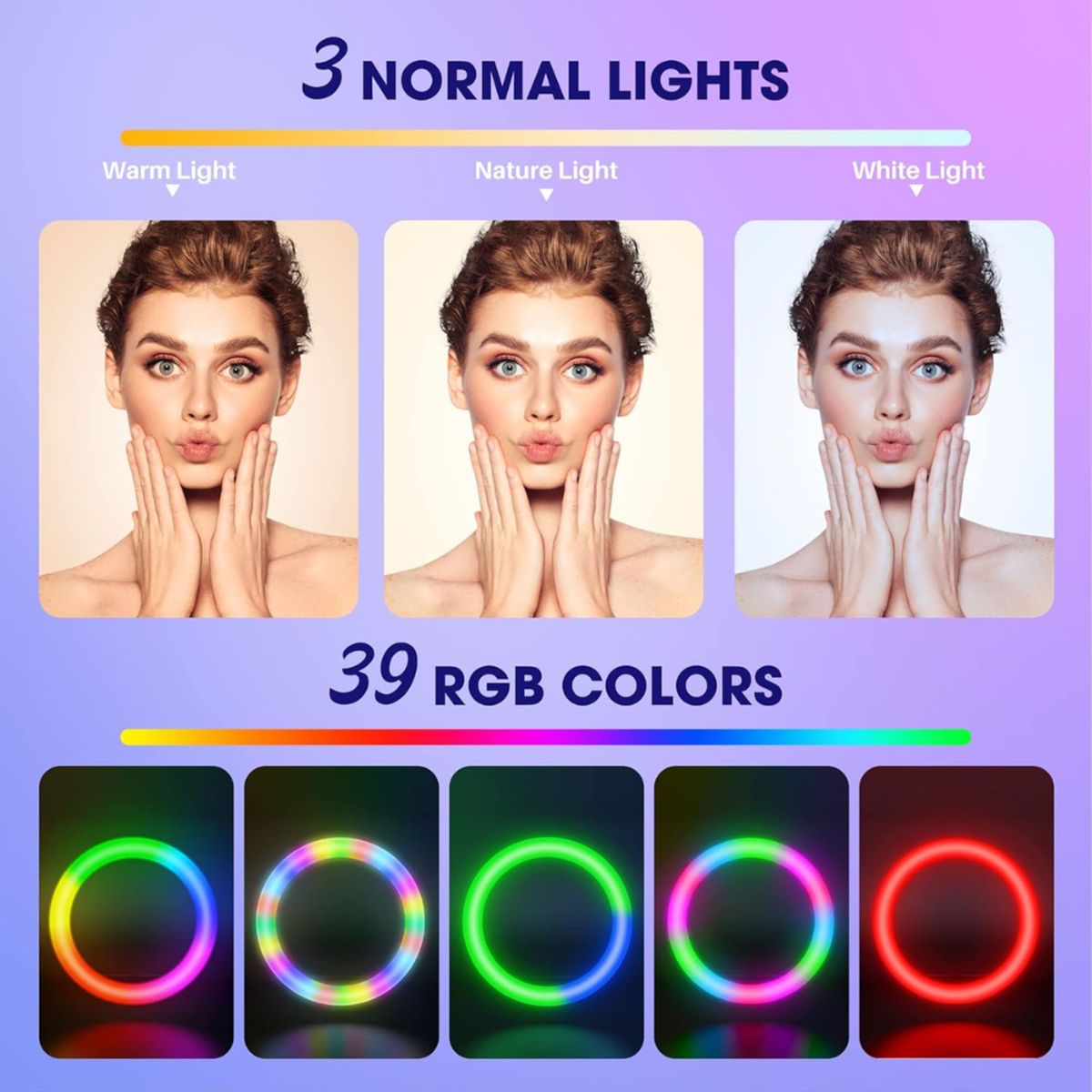 GENERICO - Aro De Luz 36 Cm Rgb Led Con Trípode Profesional 2 Mts