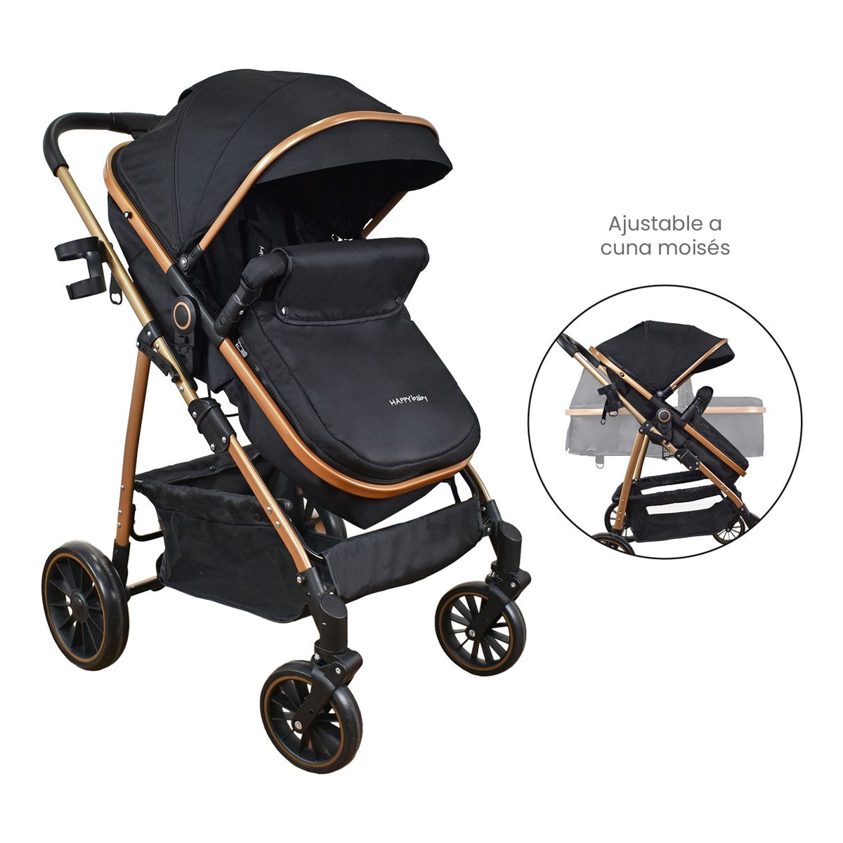 HAPPY BABY - Coche Bebe Moises Welly Happy Baby Negro