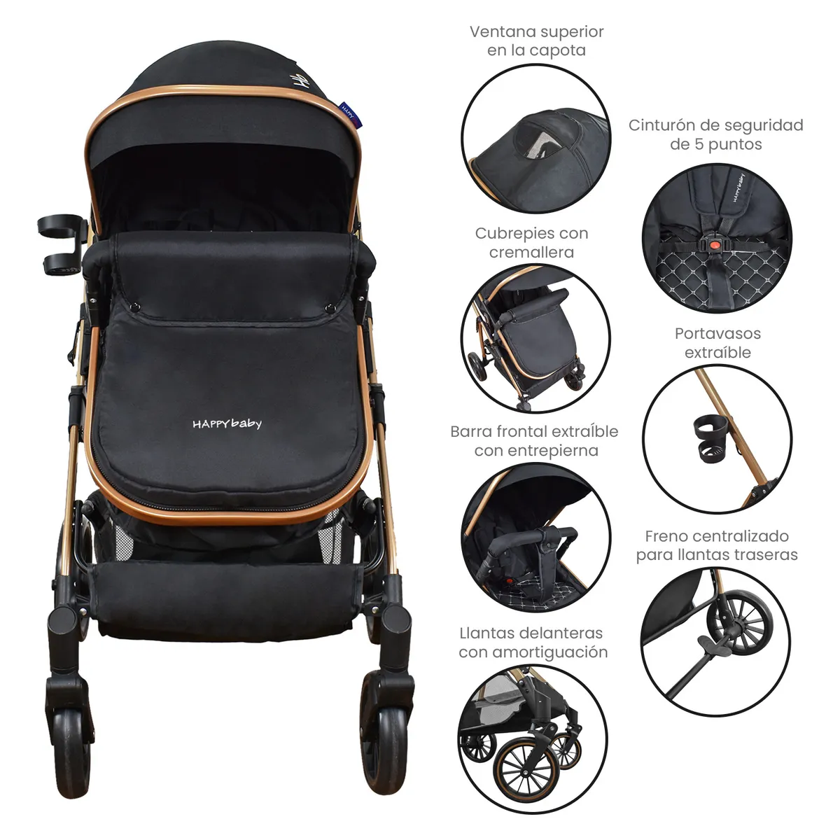 HAPPY BABY - Coche Bebe Moises Welly Happy Baby Negro