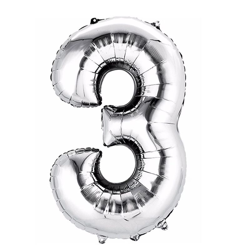 GENERICO - GLOBO METALIZADO NUMERO 3 PLATEADO 16"