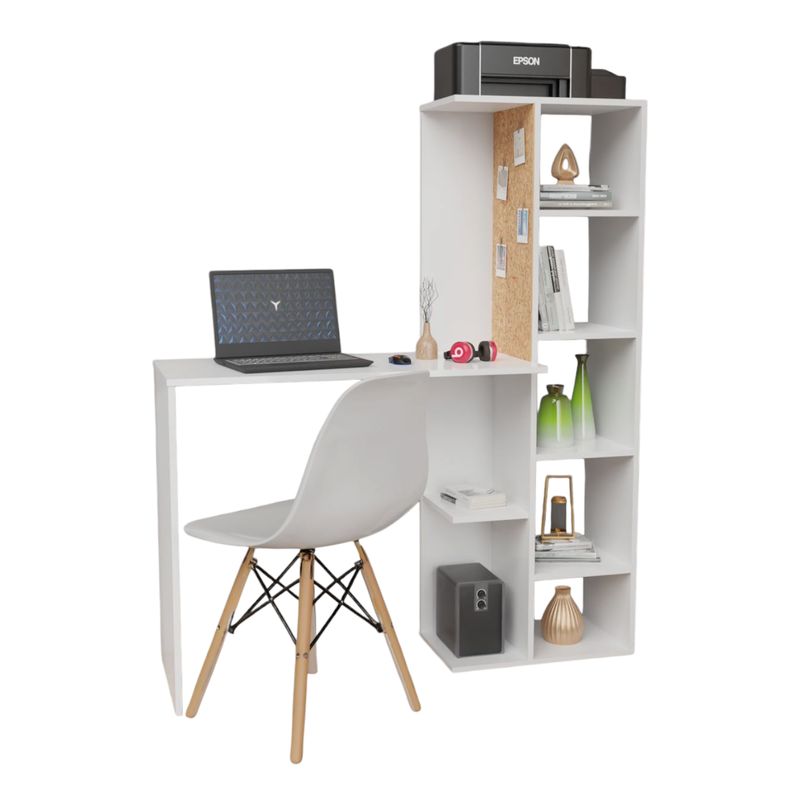 DKO DESIGN - Escritorio-Biblioteca Home Con Tablero Corcho + Silla Blanca