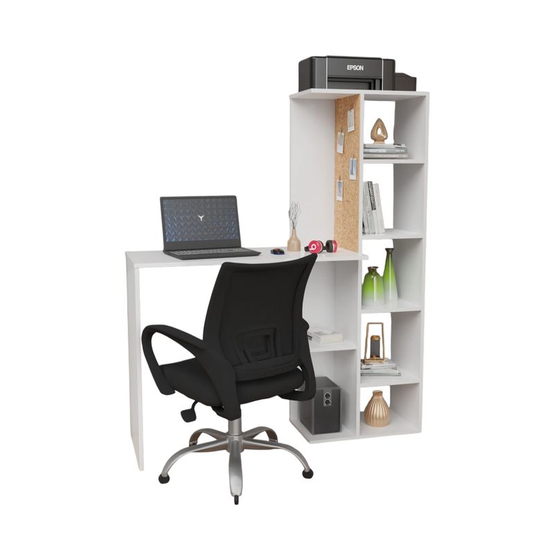 DKO DESIGN - Combo Escritorio Home Con tablero de corcho + Silla Office 140x120x40 Blanco