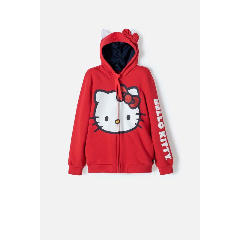 HELLO KITTY - Buzo de Hello Kitty rojo y azul con capucha/abierto para niña