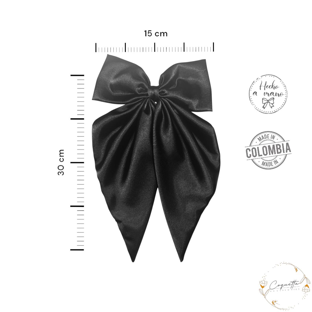 GENERICO - Moño Coquette en satín premium licrado color Negro