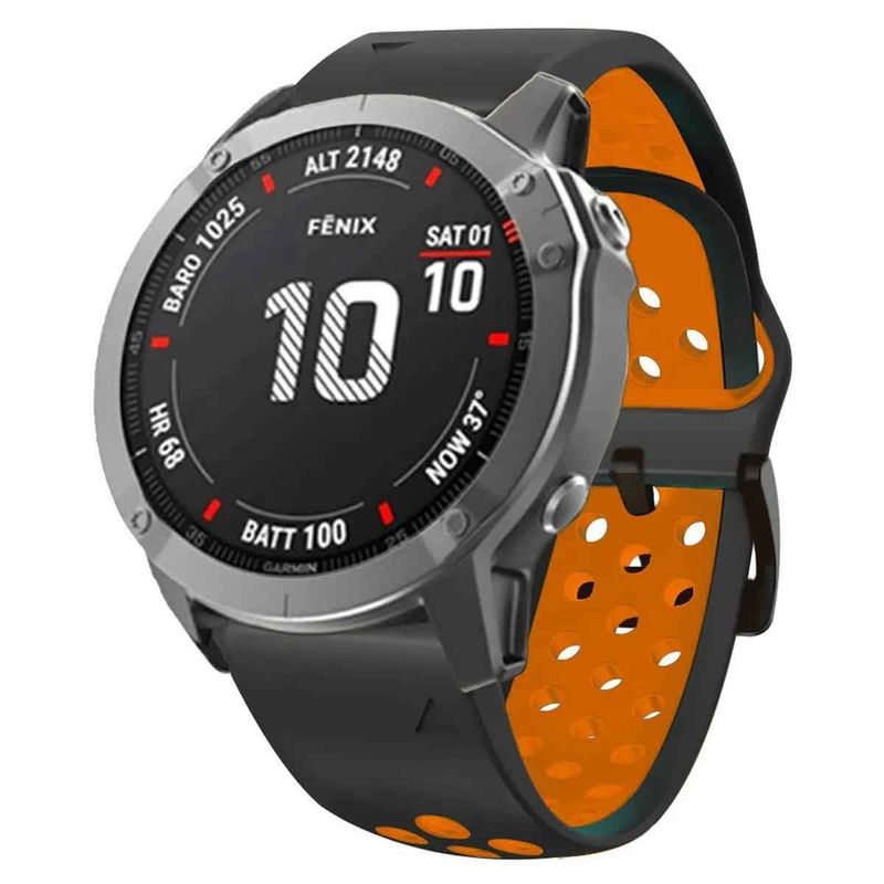 GENERICO - Pulso 26mm Correa huecos Garmin Fenix 5x 6x 7x Easy Fit Negro y Naranja