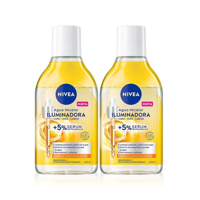 NIVEA - Agua Micelar Iluminadora NIVEA Micellar Water 400 ml x2