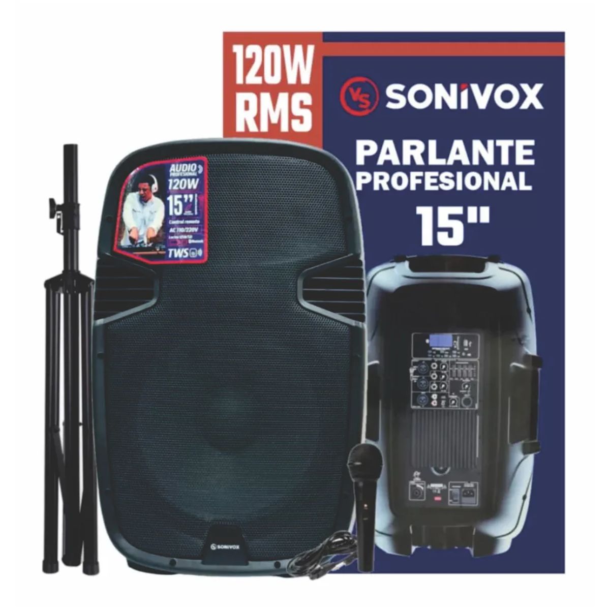 SONIVOX - Cabina De Sonido Profesional Activa Sonivox 120w + Micrófono