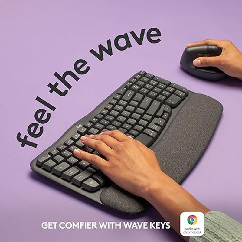 LOGITECH - Teclado Ergonómico Inalámbrico Logitech Wave Keys, Bluetooth