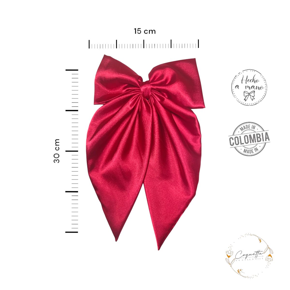 GENERICO - Moño Coquette en satín premium licrado color Rojo