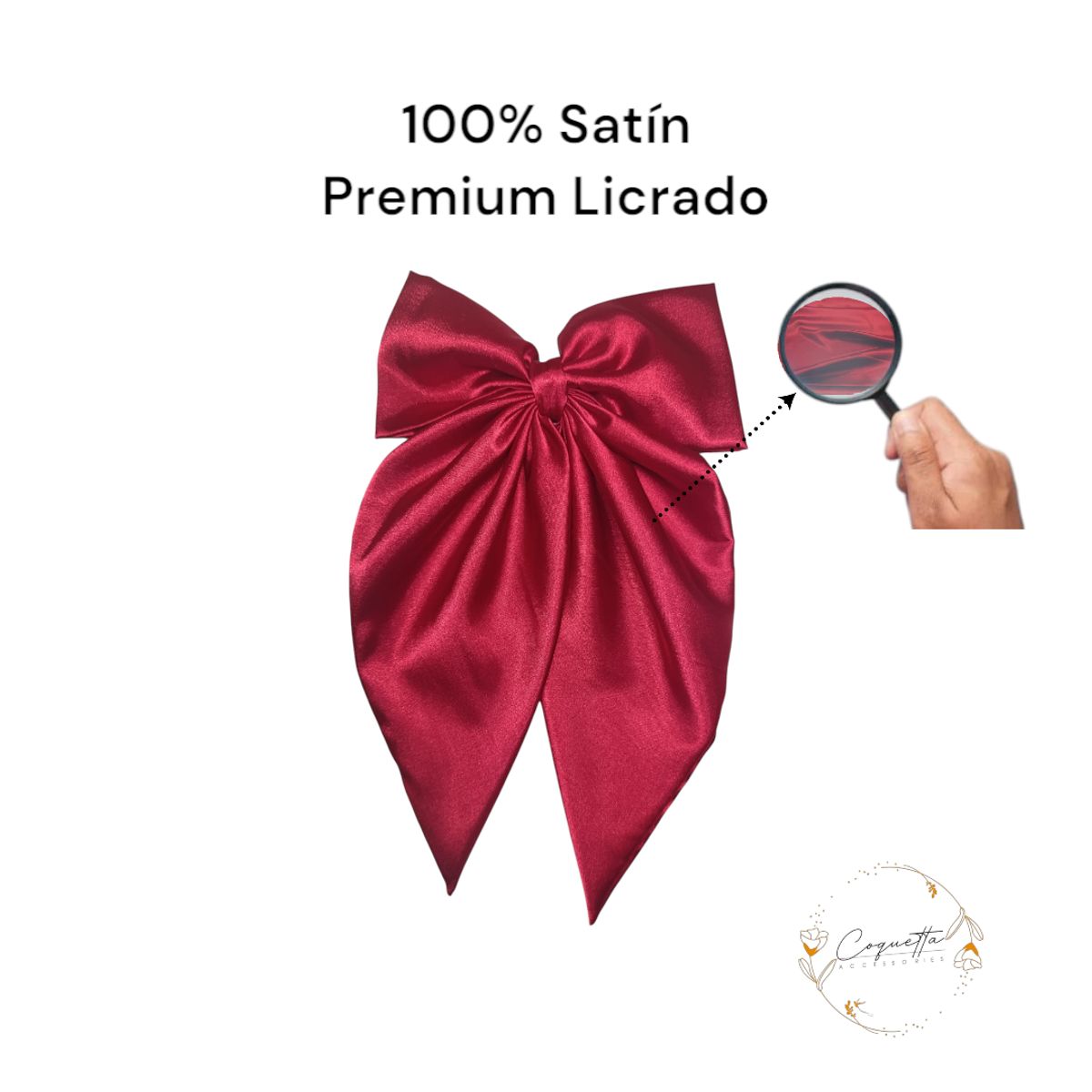 GENERICO - Moño Coquette en satín premium licrado color Rojo