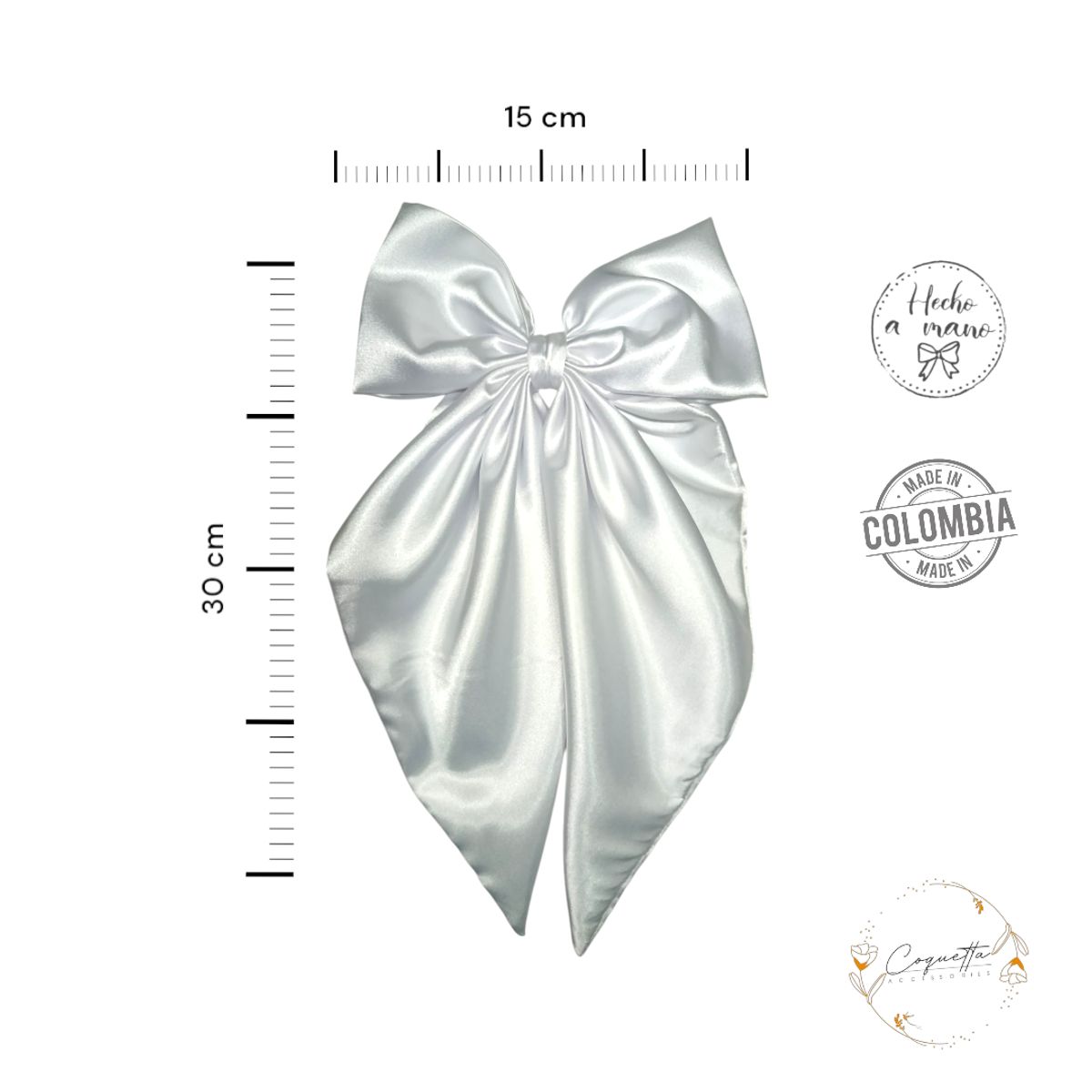 GENERICO - Moño Coquette en satín premium licrado color Blanco