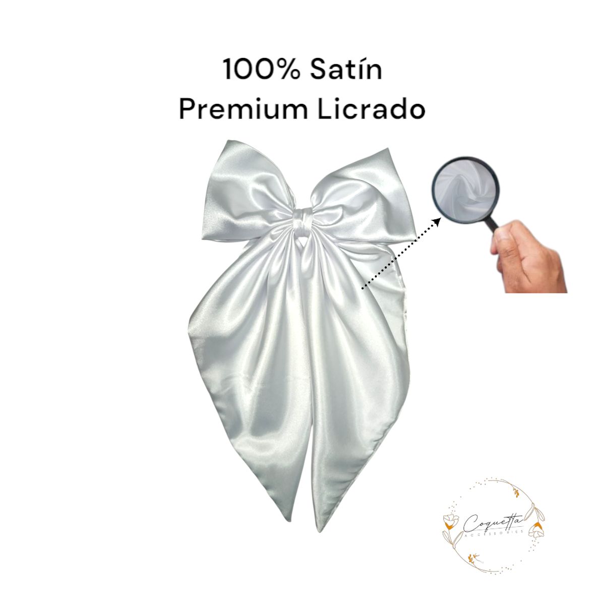 GENERICO - Moño Coquette en satín premium licrado color Blanco