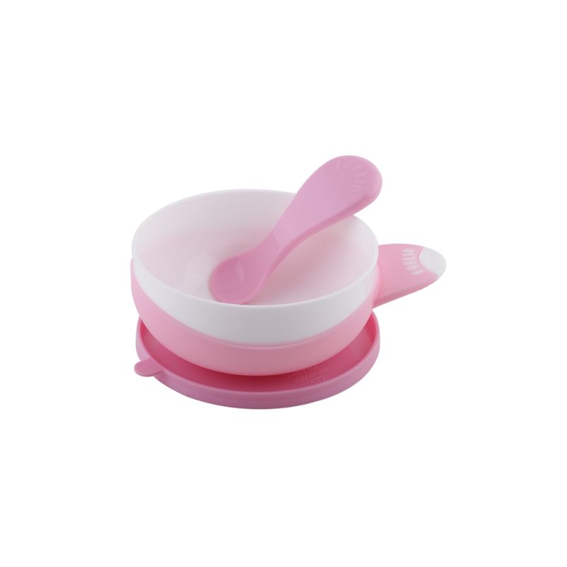 GENERICO - SET PLATO ADHERIBLE Y CUCHARA SILICONA FARLIN ROSADO