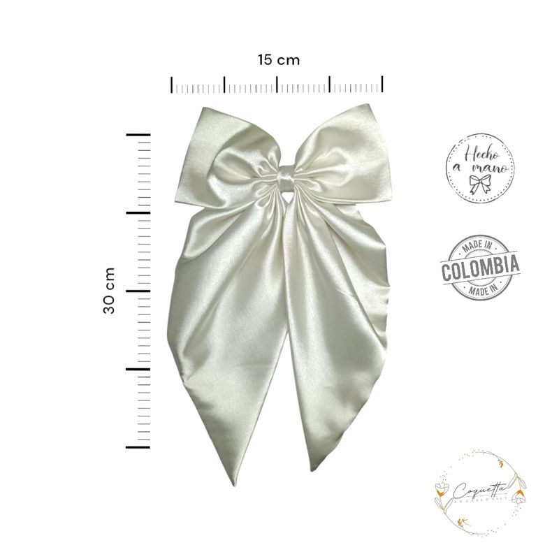 GENERICO - Moño Coquette en satín premium licrado color Blanco Perla