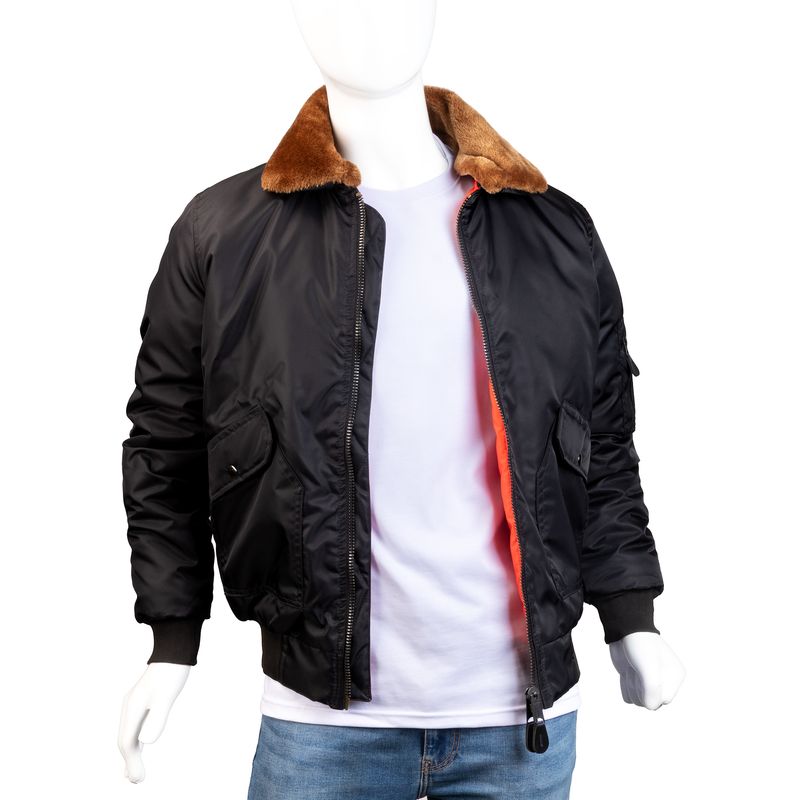 ALMA DE AVIADOR - Chaqueta Bomber Cuello Ovejo Hombre Negro Alma de Aviador