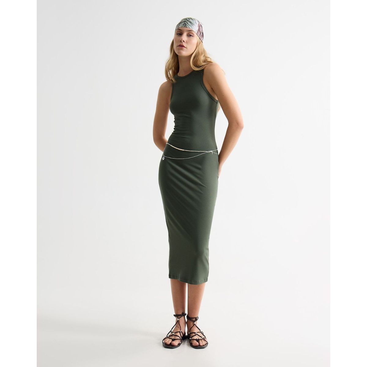 SEVEN SEVEN - Vestido Largo En Rib  Para Mujer Verde Seven Seven