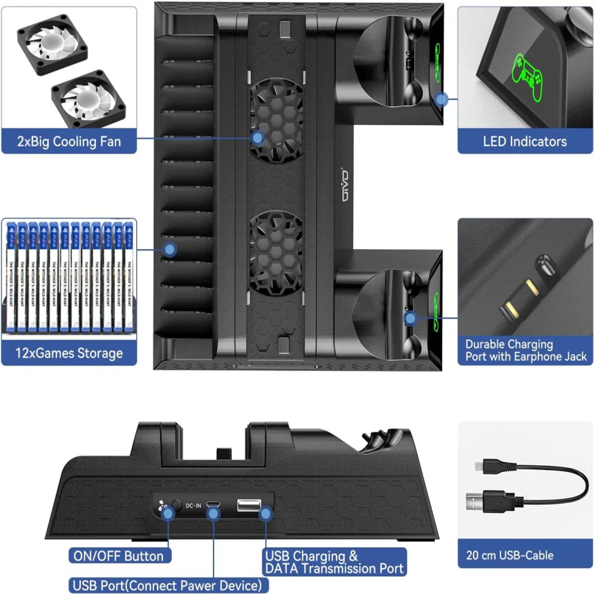 GENERICO - Base Vertical Refrigerante Ps4 Fat Pro Slim Porta Juegos