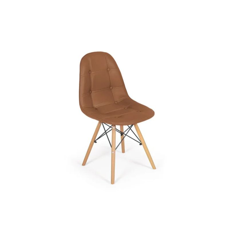GENERICO - Silla Contemporánea de Eco Cuero con Base de Madera COLOR MARRON