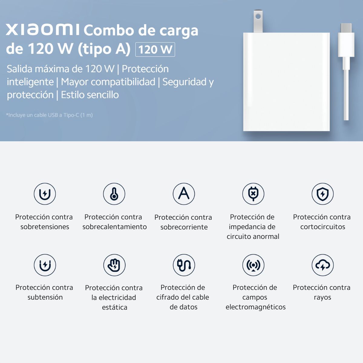 XIAOMI - Xiaomi Turbo Cargador 120W + Cable USB Tipo-C 100% Original