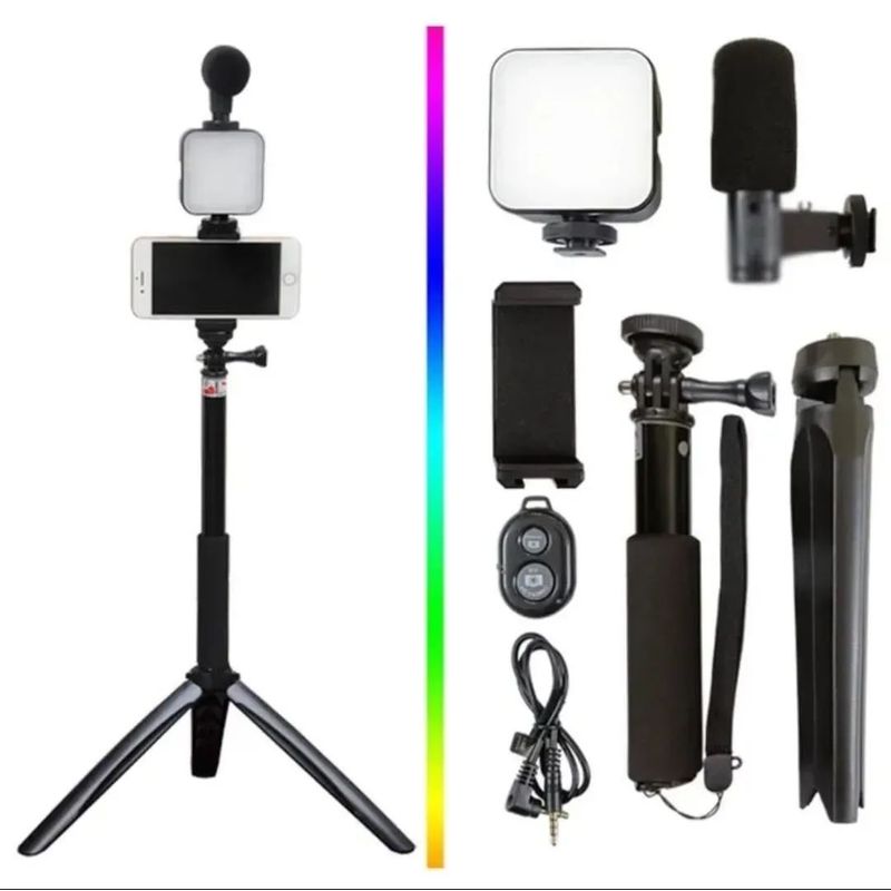 GENERICO - Kit Streaming Selfie Tripode Microfono Y Luz Ay-49z Nuevo