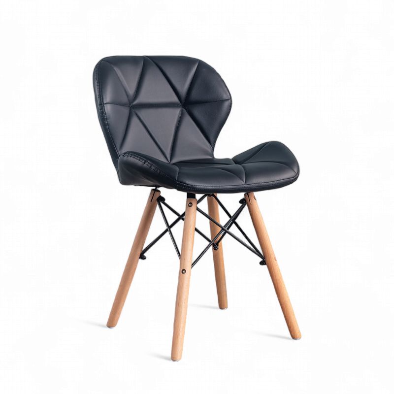 GENERICO - Silla Moderna Tapizada de Eco Cuero con Patas de Madera COLOR NEGRO