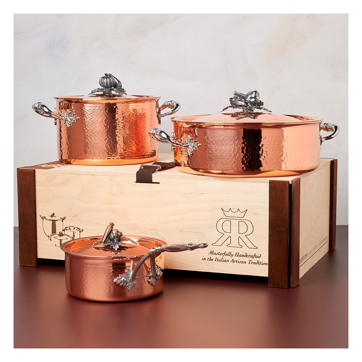 RUFFONI - Batería de Cocina de 6 piezas de Cobre interior Acero Inox. Ruffoni