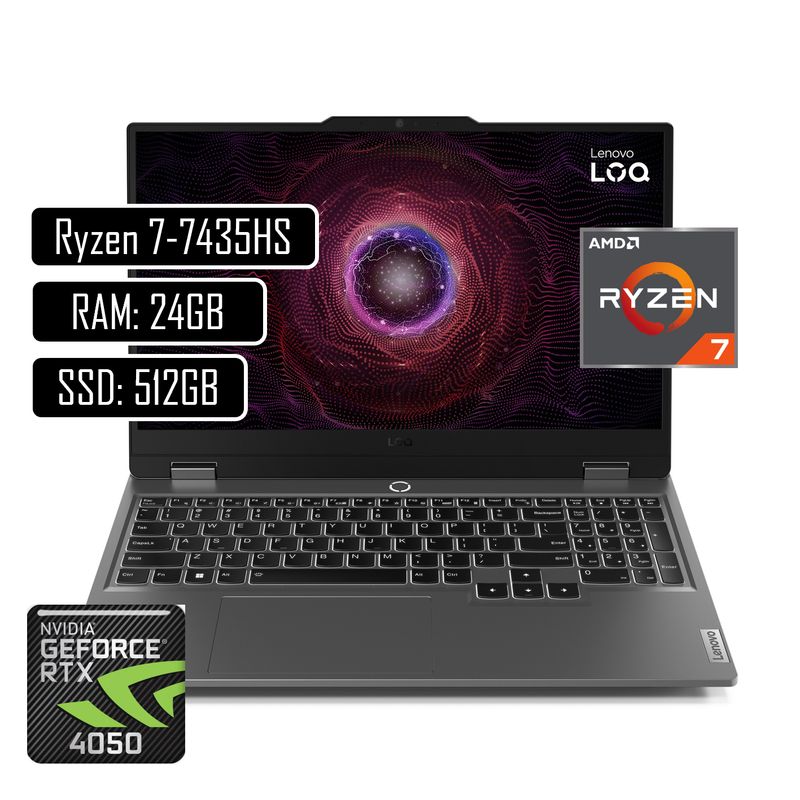 LENOVO - PORTATIL LENOVO LOQ AMD RYZEN 7 7435HS RAM 24GB SSD 512GB RTX 4050 6GB