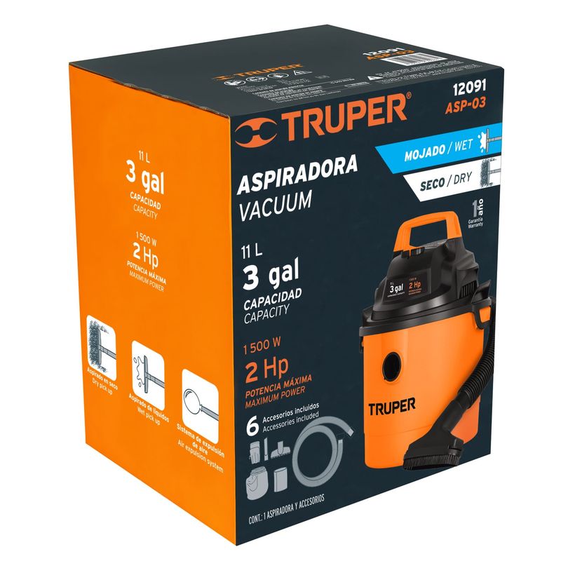 TRUPER - Aspiradora Sopladora 1500 W 11 L Truper Sólidos Y Líquidos