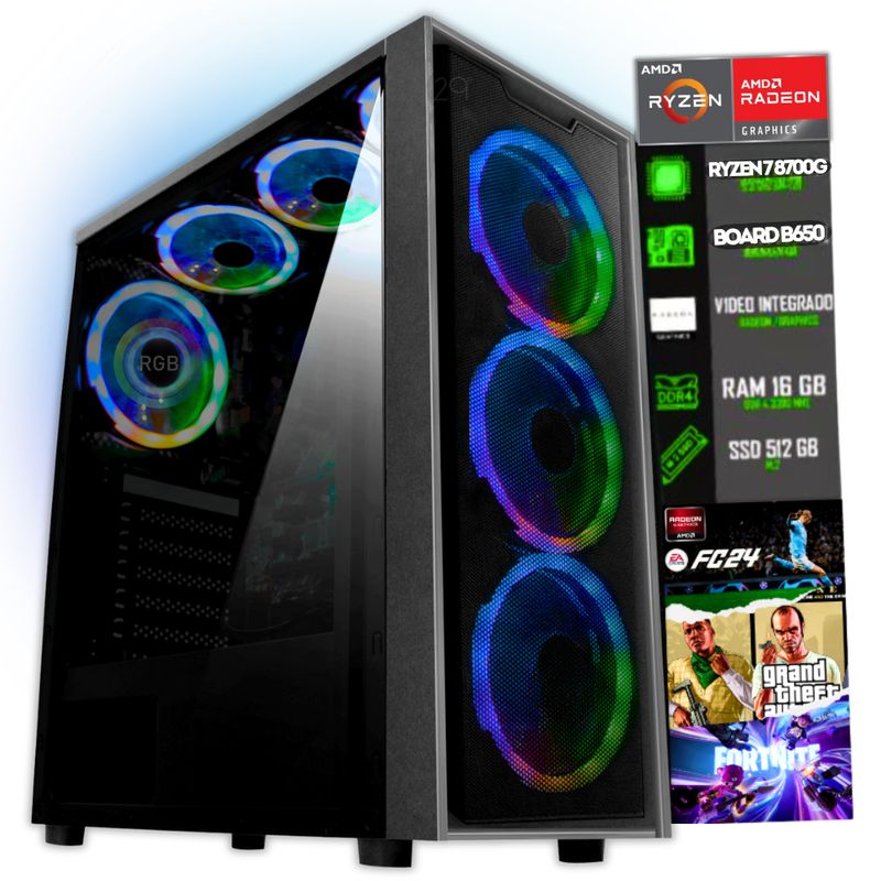 AMD - PC GAMER RYZEN 7 8700G /RAM 32GB/ SSD 512GB / B650M/ CHASIS 6FANS / 600W BRONCE