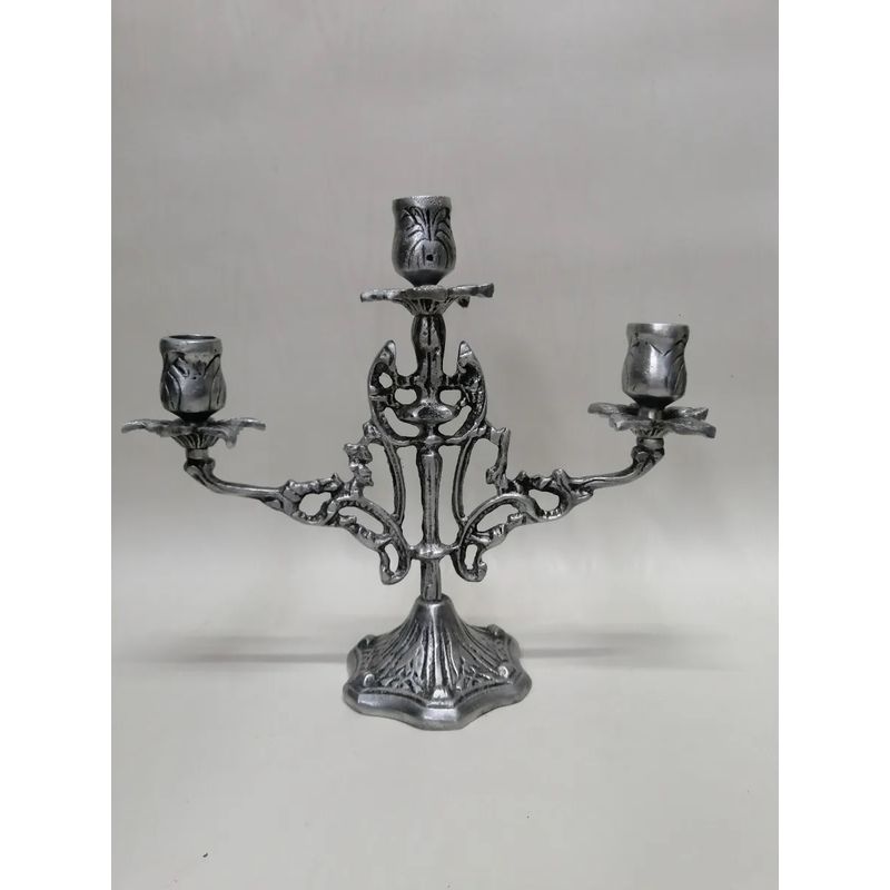 GENERICO - Candelabro De Mesa Antiguo En Aluminio De 3 Velas 1970