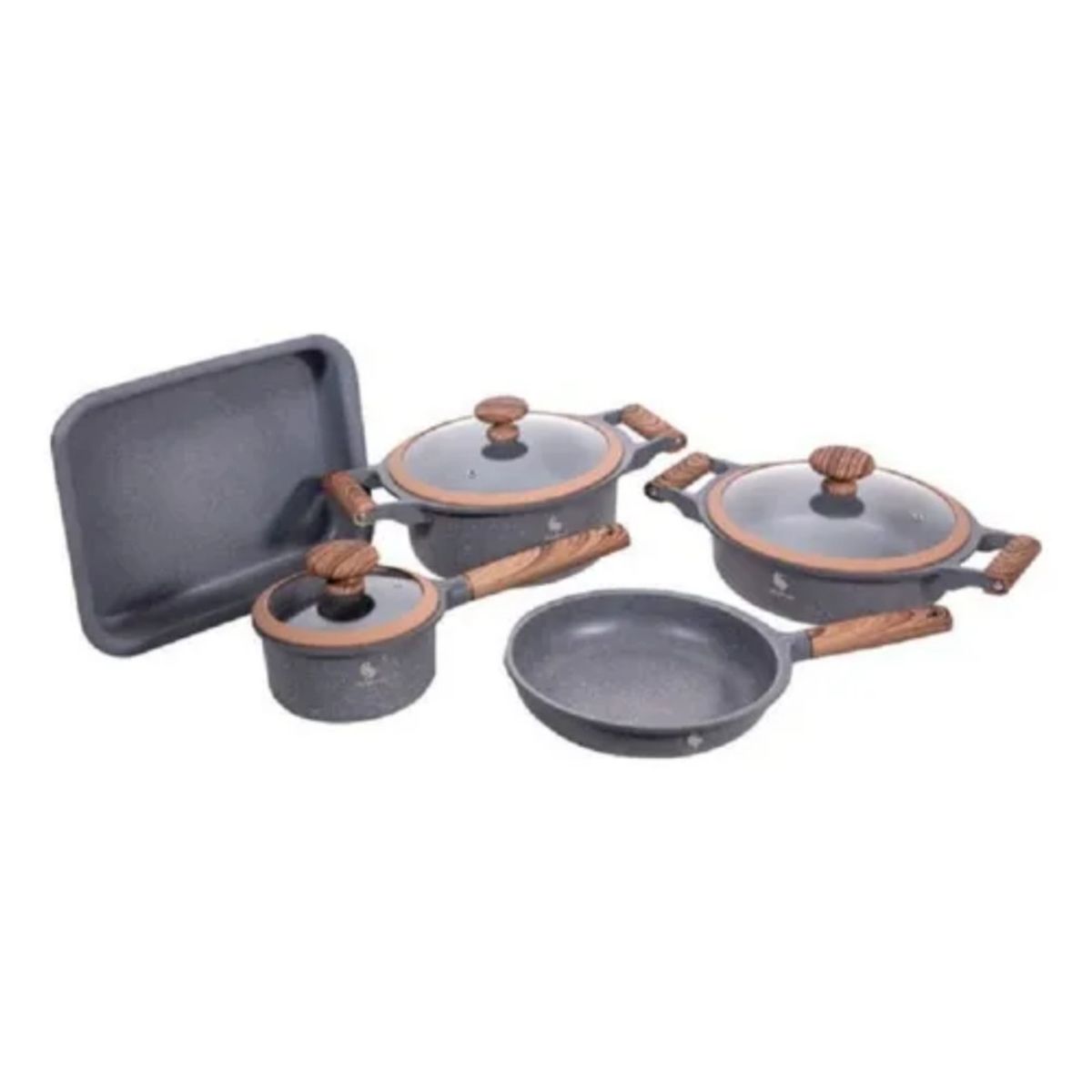 SCHAFFHAUSEN - Batería Ollas Granito 8 Pzs Schaffhausen Antiadherente Gris