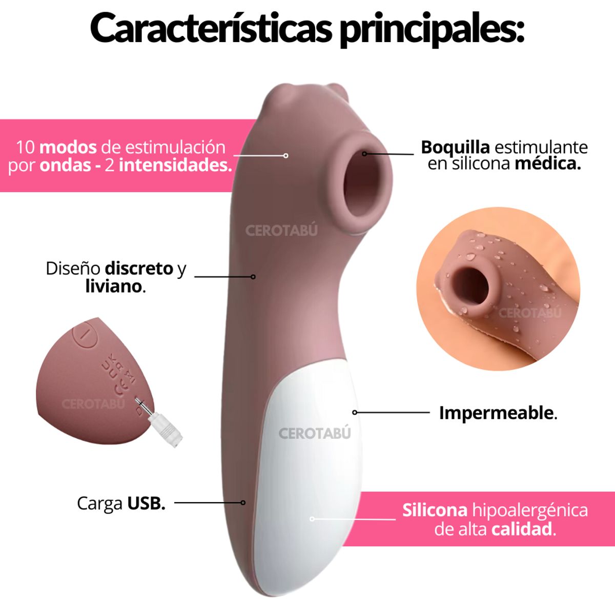 GENERICO - Vibrador Succionador De Clitoris Recargable Juguete Sexual Rosado