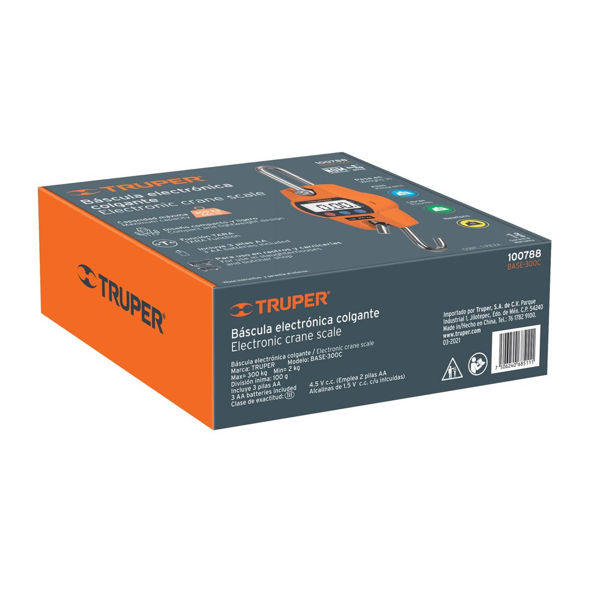 TRUPER - Báscula Electrónica Colgante De Gancho Soporta 300 Kg Truper