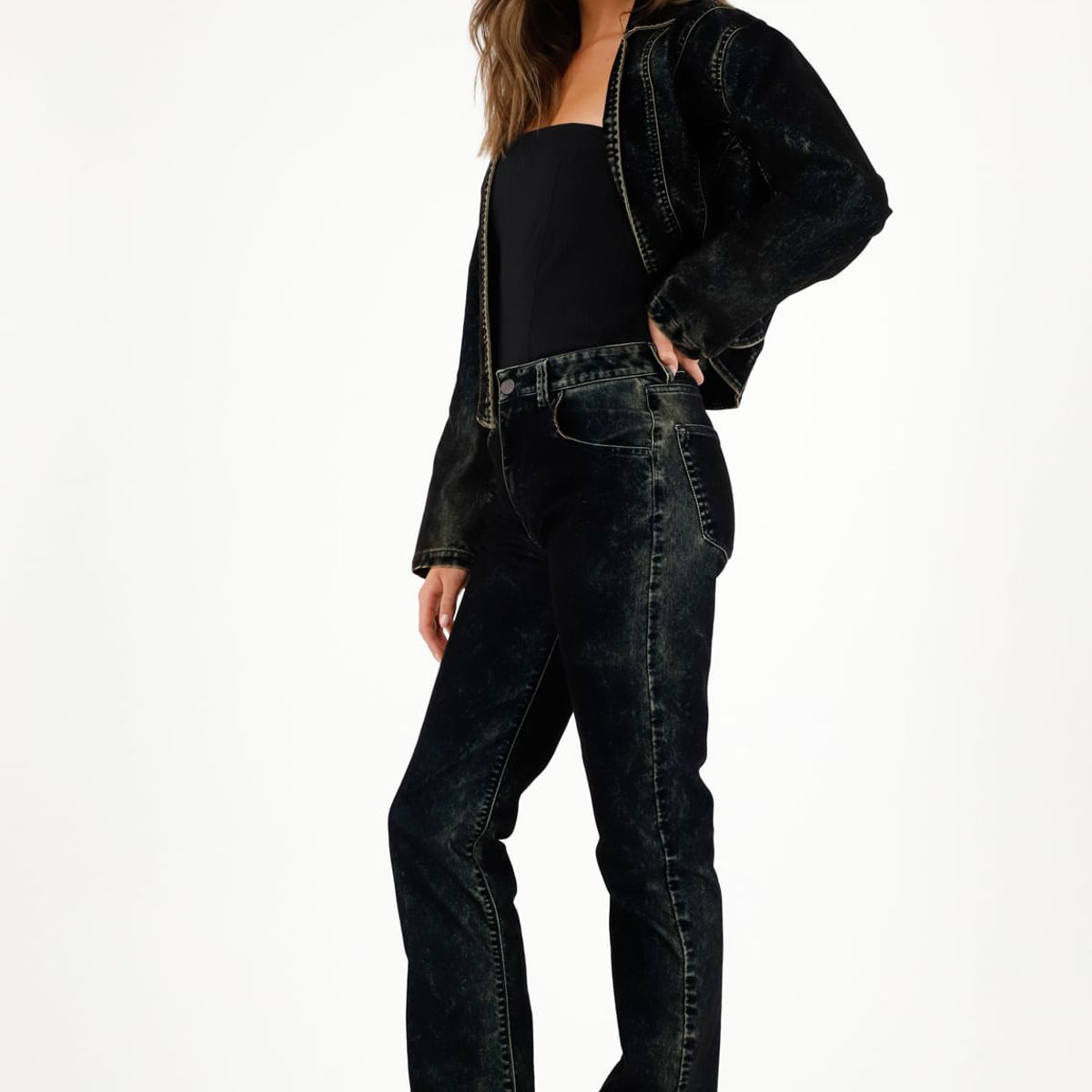 TENNIS - Jean velvet blue demin tiro alto para mujer