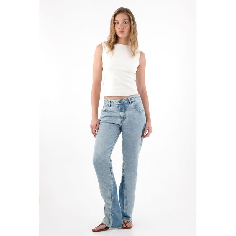TENNIS - Jean Recto tiro medio azul para mujer