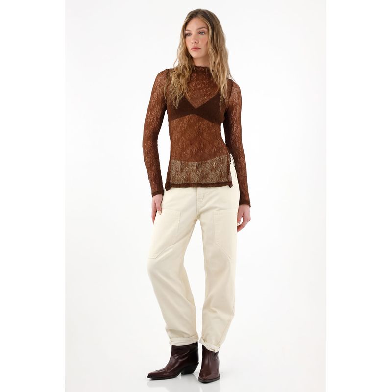 TENNIS - Jean Balloon efecto cuero con parches para mujer