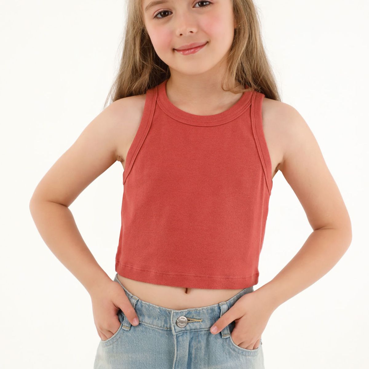 TENNIS - Camiseta manga sisa en rib roja para niña