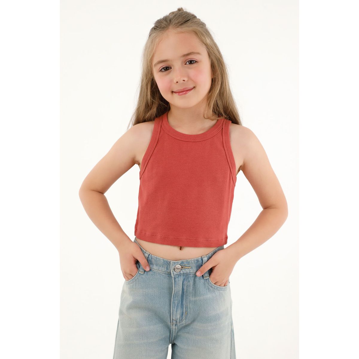 TENNIS - Camiseta manga sisa en rib roja para niña