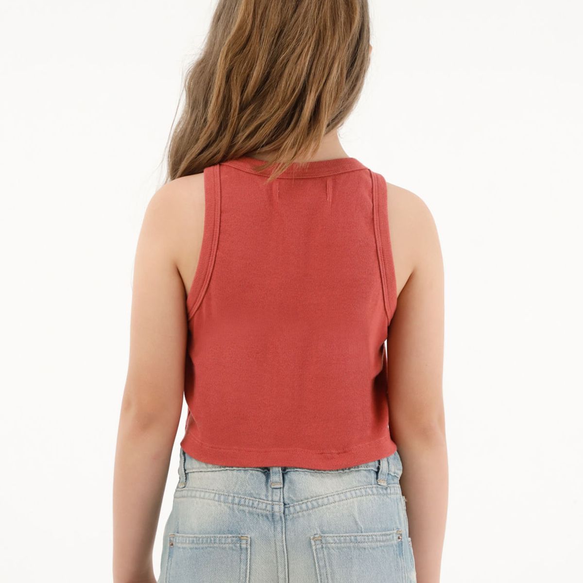 TENNIS - Camiseta manga sisa en rib roja para niña