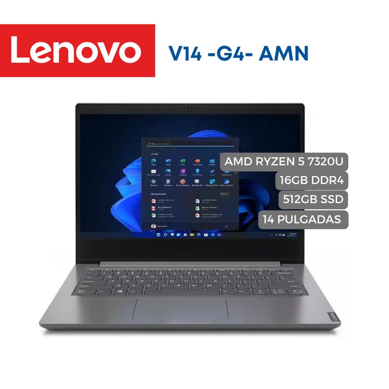 LENOVO - Portátil Lenovo V14 AMD Ryzen 5 7520U, 16GB DDR4, 512GB SSD, 14" FHD