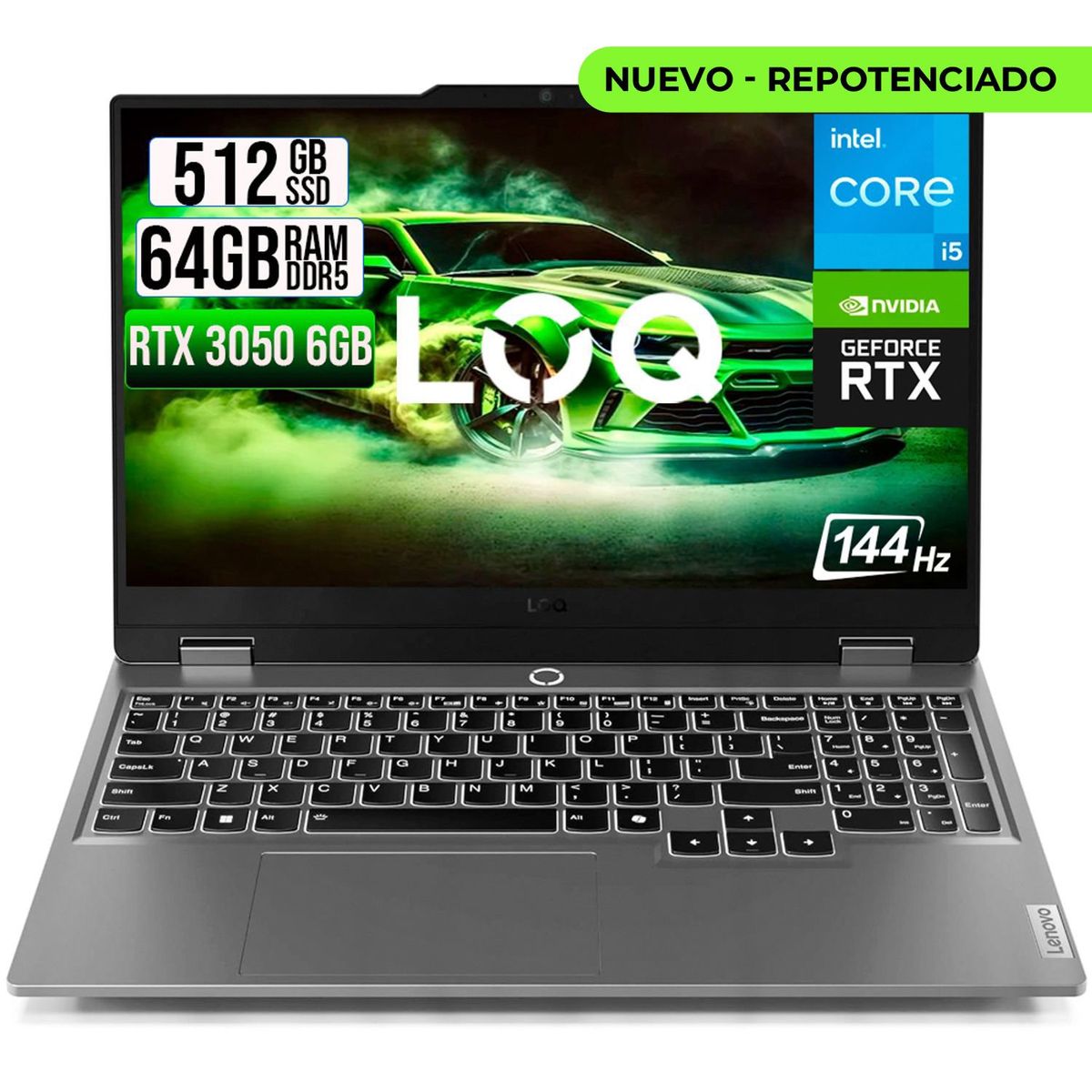 LENOVO - PORTATIL LENOVO LOQ 15IAX9 INTEL CORE I5 12450HX SSD 512GB RAM 64GB RTX 3050 6GB