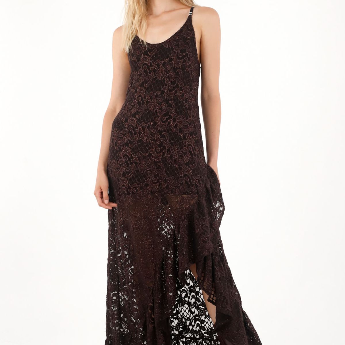 TENNIS - Vestido largo café con boleros para mujer